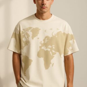 Atlas Born Oversized T-shirt for Men and Women, featuring a large, detailed World Map print